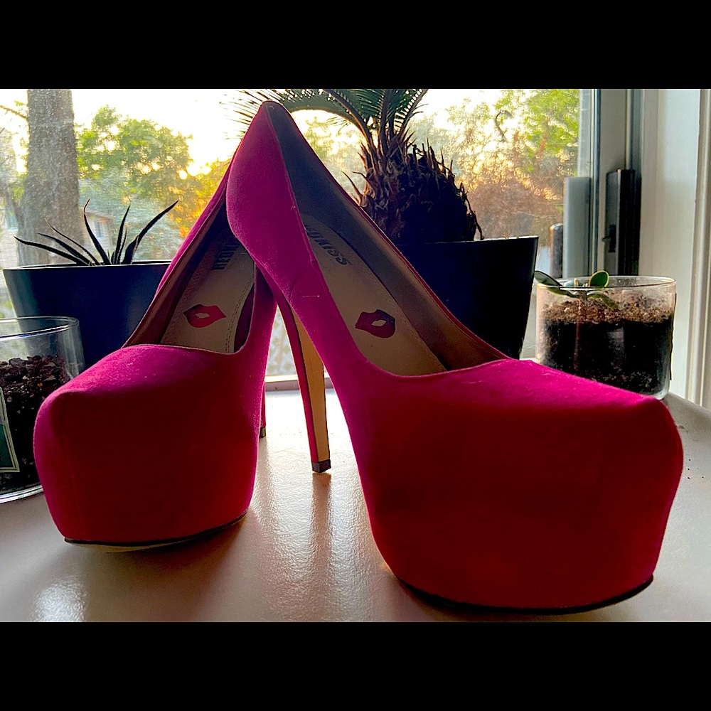 RED KISS Neon Pink Stiletto Platform Heels Pumps